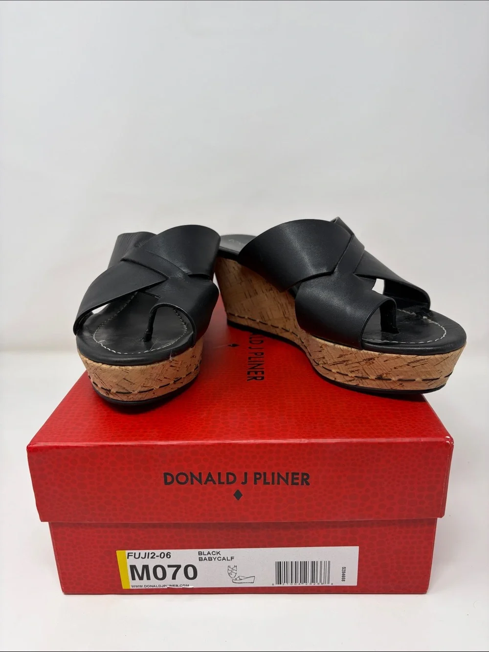 Donald J. Pliner Black Leather Cork Wedge Slide Sandals Size 7